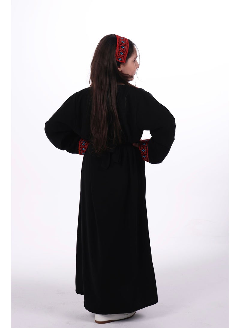 البنت الشرقية فستان جلابية بناتي مطرزة مع حزام على الخصر - Image 4